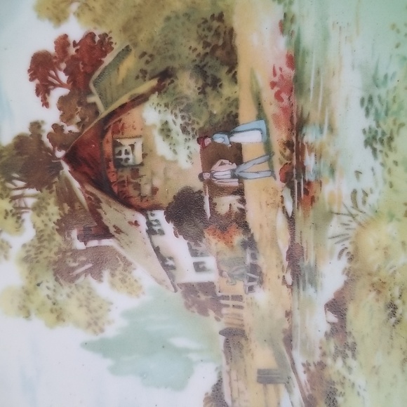 Germany Three Crown China Big Cottage Scenic Bowl With Wavery Green Gold Flowers - Picture 2 of 16